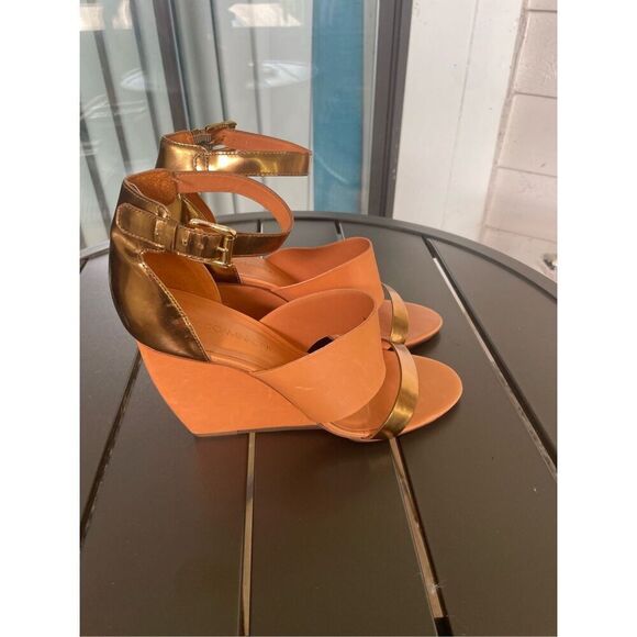Rebecca Minkoff Stella Leather Wedge Shoes 8.5 Orange / Gold - Picture 12 of 15